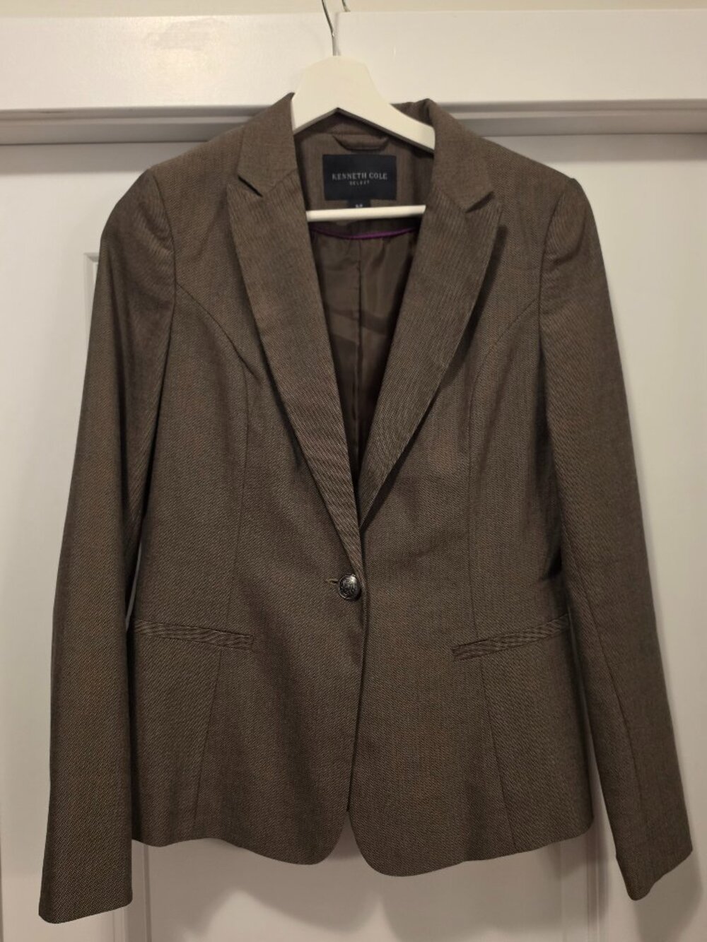 Kenneth Cole Select Brown Herringbone One Button Blazer Jacket S